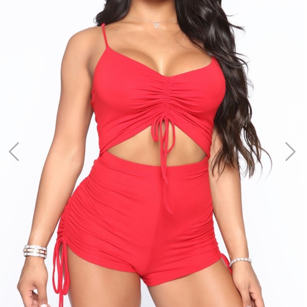 Red mid-cut romper
